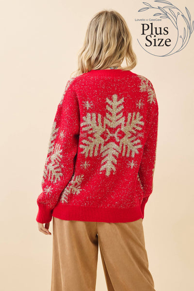GeeGee x Lovelo - Plus Festive Red Snowflake Sweater OT51852PL: Red / 1XL