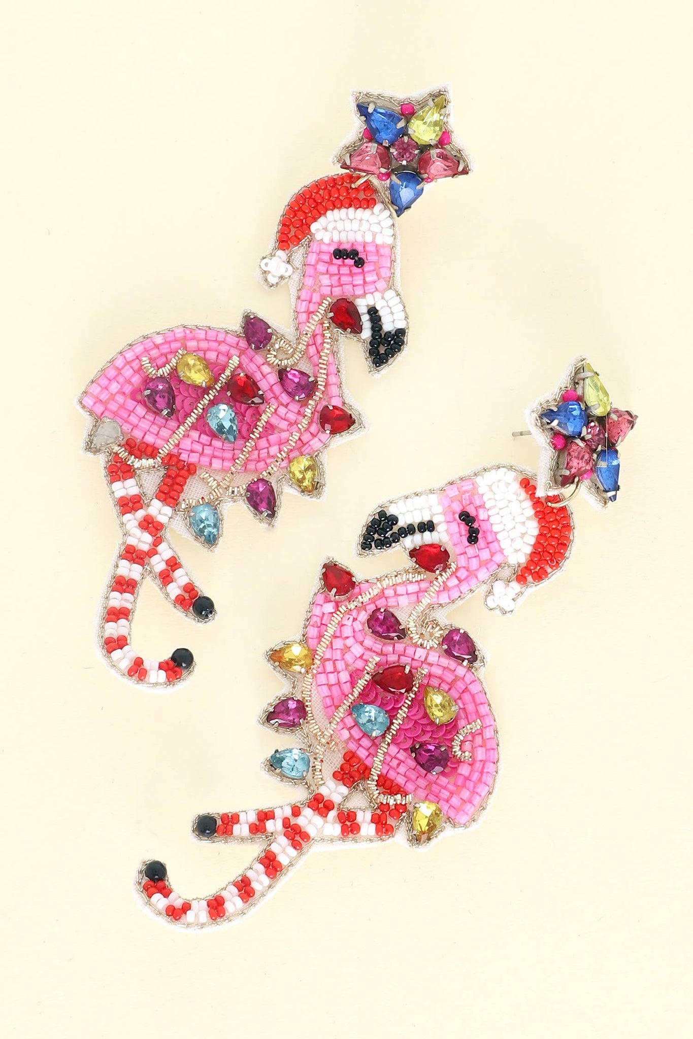 Sophia Collection - Jeweled Flamingo Christmas Beaded Dangle Earrings