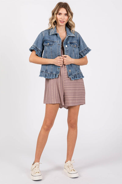 GeeGee Clothing - Ruffled Denim Jacket, MJ50563: Denim / M