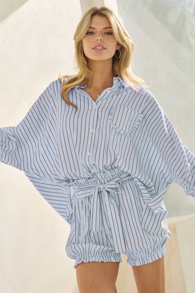 Oddi - Striped Button Down Oversized Shirts: Blue Stripe / S