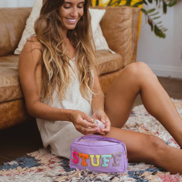 Natalia - Preppy Nylon Chenille Letter Bag Travel Makeup Pouch - STUFF