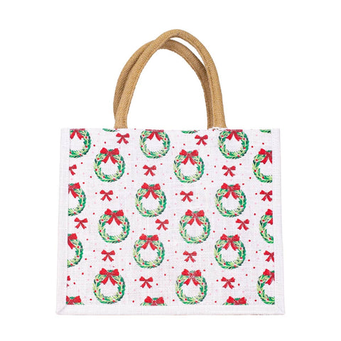 The Royal Standard - Clara Wreath Gift Tote   White/Red/Green    12x10x8