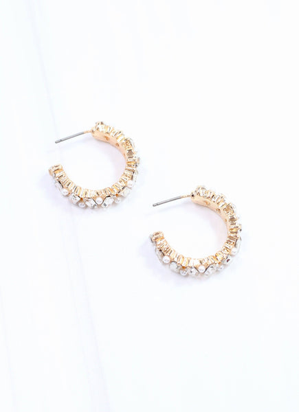 Caroline Hill - Harvey Pearl CZ Hoop Earring Gold: Default