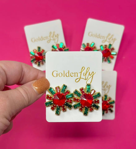 Golden Lily - Christmas Rhinestone Burst Stud Earrings