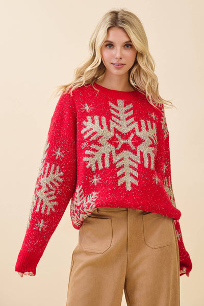 GeeGee x Lovelo - Festive Red Snowflake Sweater OT51852: Red / L