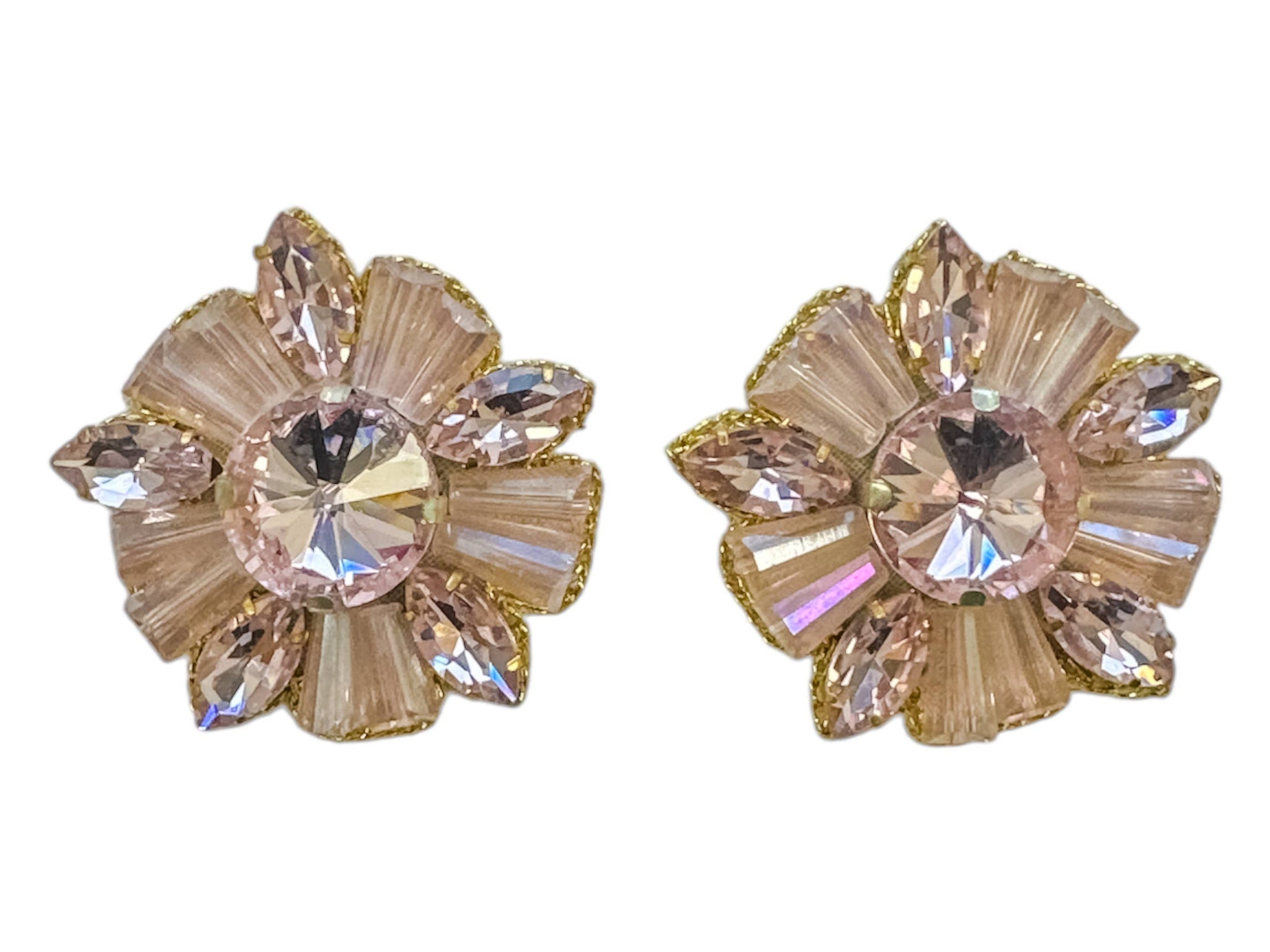 Golden Lily - Bead Burst Stud Earrings - Pink