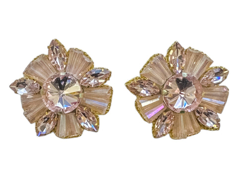 Golden Lily - Bead Burst Stud Earrings - Pink