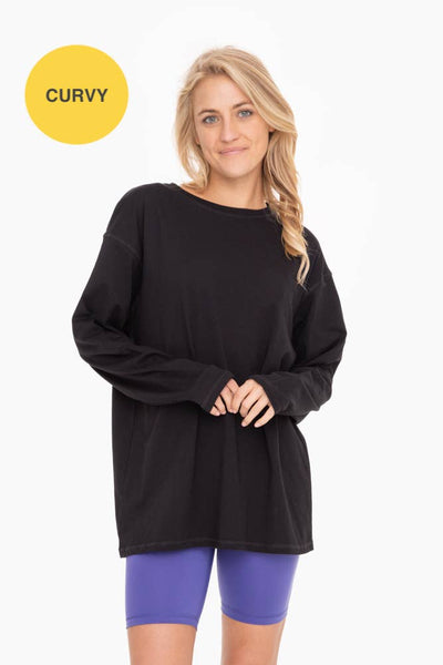 Mono B - CURVY ORGANIC COTTON LONG SLEEVE BOYFRIEND TEE: White / 1XL:2XL:3XL (2:2:2)