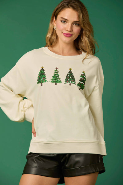 Fantastic Fawn - Christmas Tree Sequins Sweatshirt