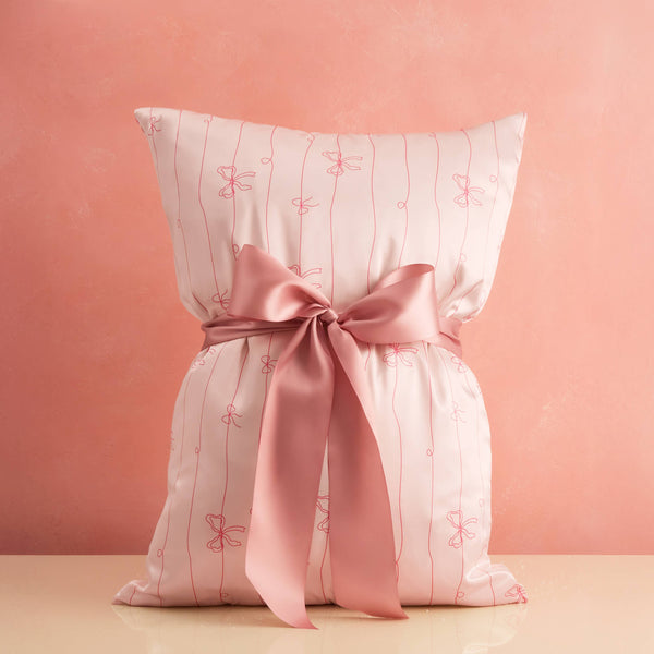 KITSCH - Holiday Satin Pillowcase in Striped Bows