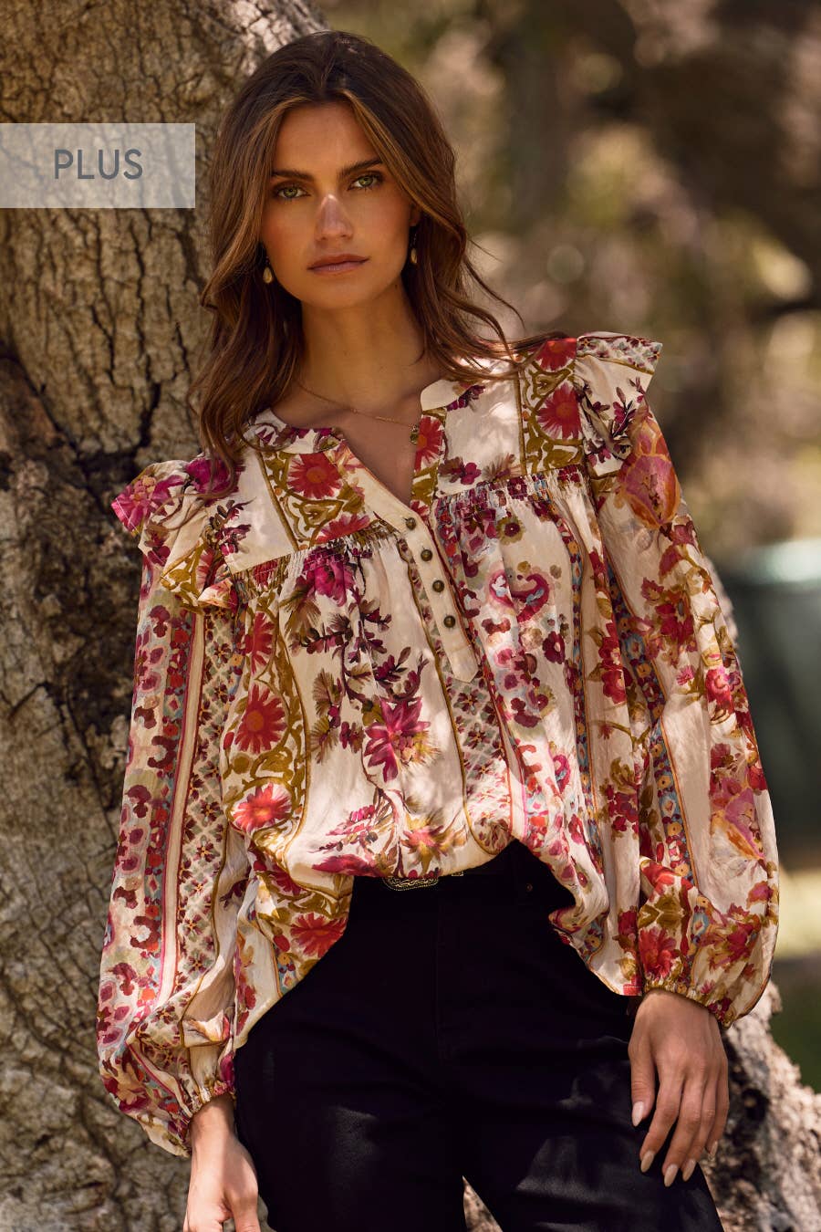 Oddi - Plus Floral Printed Peasant Blouse: Garden Party / Plus Size / 3XL