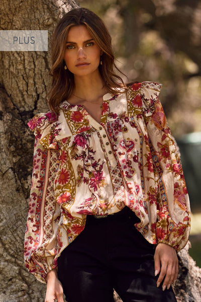 Oddi - Plus Floral Printed Peasant Blouse: Garden Party / Plus Size / 3XL