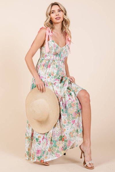 GeeGee Clothing - Plus Floral Eyelet Midi Sundress, MD50542PL: Ivory Multi / 1XL