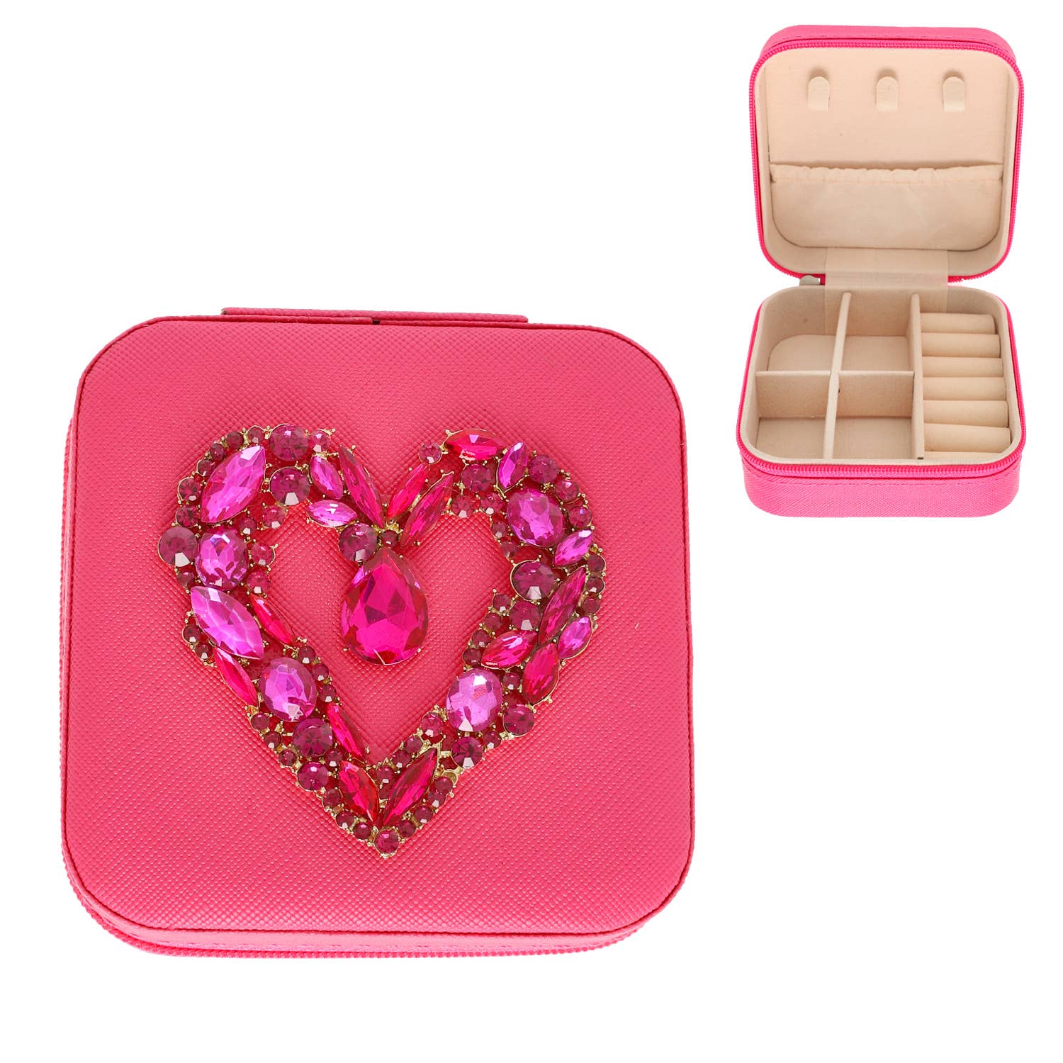 Sophia Collection - Heart Jeweled Jewelry Box : Fuchsia