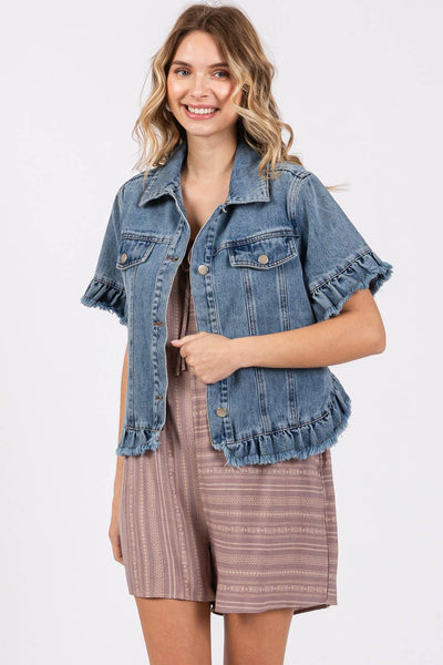 GeeGee Clothing - Ruffled Denim Jacket, MJ50563: Denim / M