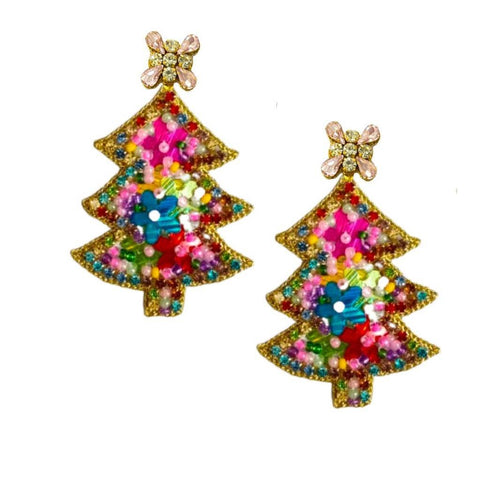 Golden Lily - Christmas Holiday - Sparkle Christmas Tree Earrings  - Multi