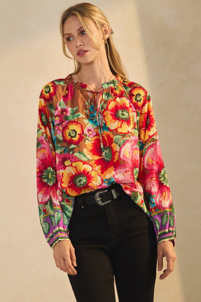 Oddi - Floral Border Printed Blouse: Navy Multi / L