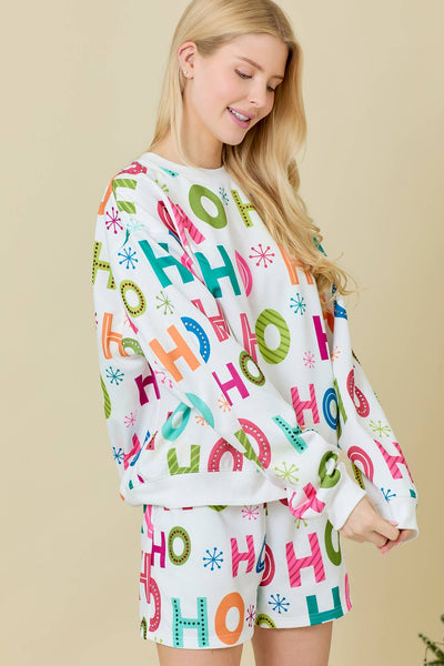 Main Strip - Holiday Printed Crewneck With Rhinestone: WHITE / S