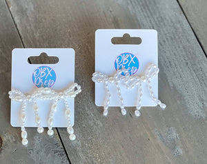 OBX Prep - Bow and Ribbon Pearl Dangle Earrings: Varying size Pearls