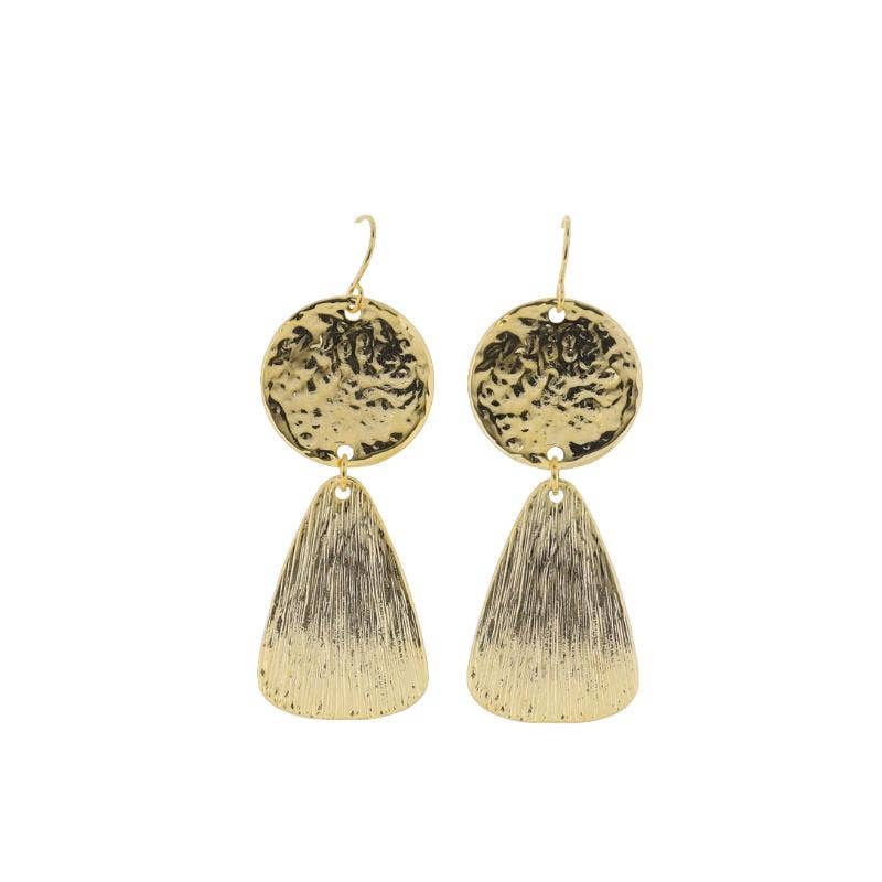 Jane Marie - 18K Gold Plated Hammered Disk Earrings with Rounded Triangle