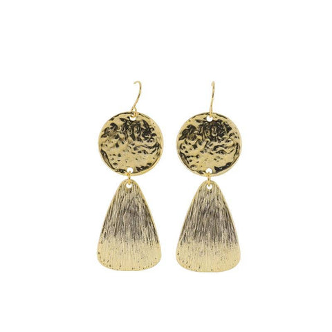Jane Marie - 18K Gold Plated Hammered Disk Earrings with Rounded Triangle