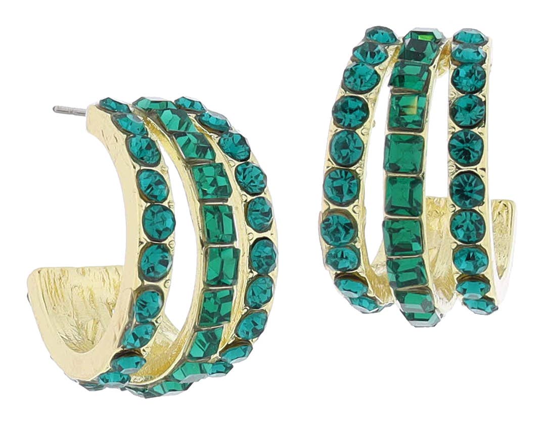 Jane Marie - Emerald Crystal Hoop Cluster Earrings, .85" Top to Bottom