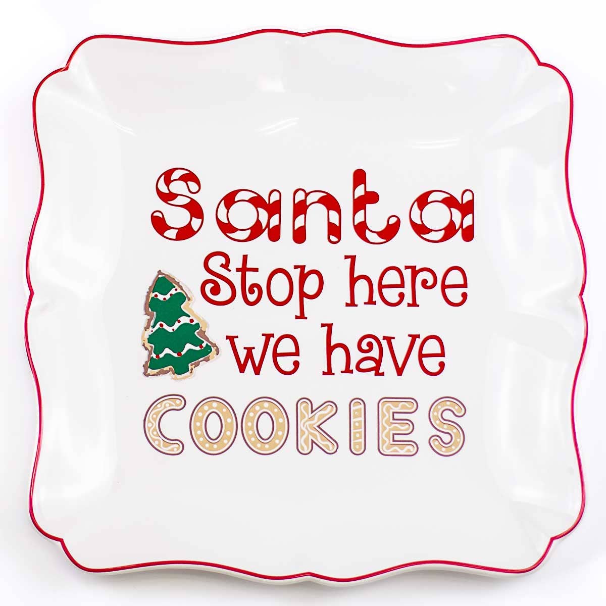 The Royal Standard - Santa Cookies Square Platter   White/Red/Green   11.5x11.5