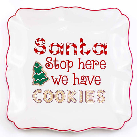 The Royal Standard - Santa Cookies Square Platter   White/Red/Green   11.5x11.5