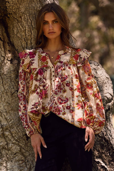 Oddi - Floral Printed Peasant Blouse: Garden Party / S