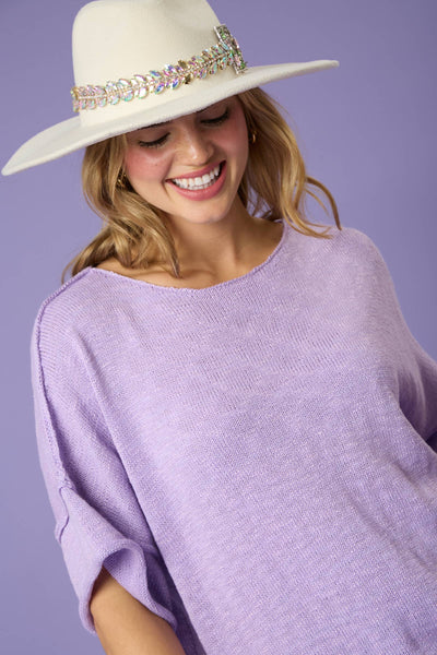 Fantastic Fawn - Short Sleeve Knit Sweater - Preorders: LAVENDER / L