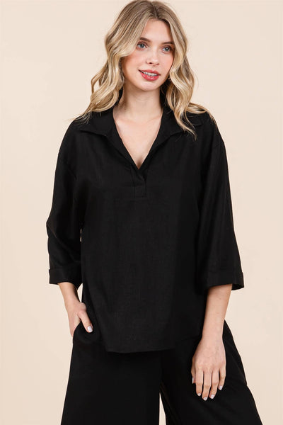 GeeGee Clothing - Sheer Linen Loose Fit Shirt: WT61330: Black / S