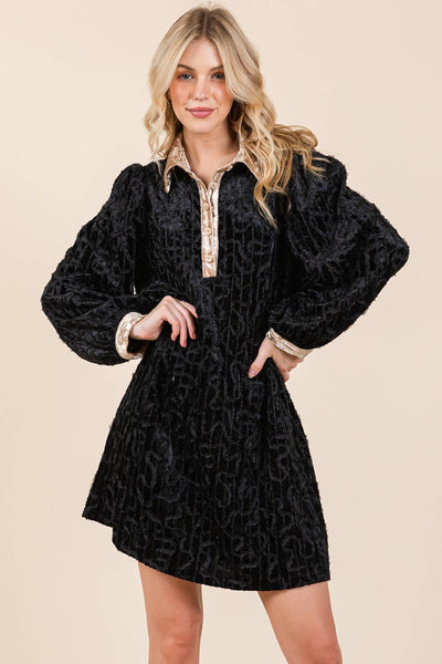 GeeGee Clothing - Velvet Lace Textured Mini Dress, MD51030: Taupe / L