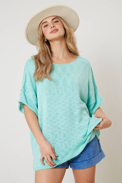 Fantastic Fawn - Short Sleeve Knit Sweater - Preorders: LAVENDER / M