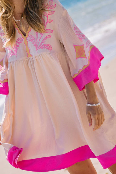 Oddi - Plus Embroidered Plunge V Neck Mini Dress: Olive Combo / XL