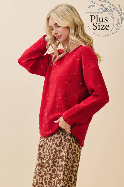 GeeGee x Lovelo - Plus Glitter Knit Sweater OT51787PL: Hunter Green / 1XL