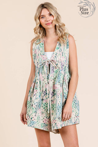 GeeGee Clothing - Plus Floral Eyelet Lace Pleated Romper, OR51432PL: Green Multi / 3XL