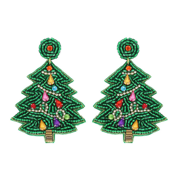 Sophia Collection - Beaded Christmas Tree Dangle Earrings