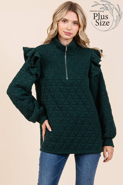 GeeGee Clothing - Plus Quilted Half-Zip Pullover Top, MT50766PL: Cream / 3XL