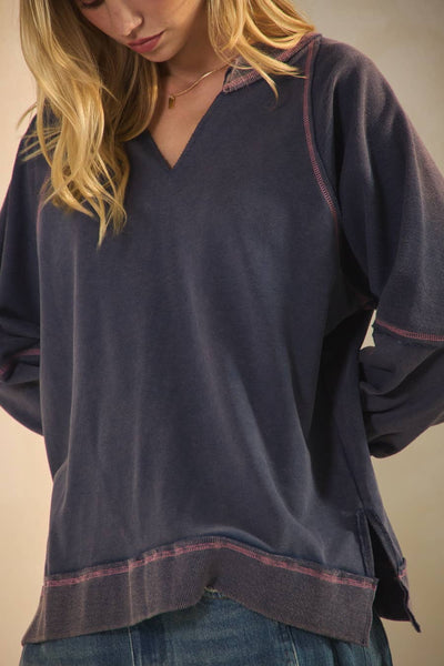 Oddi - Acid Washed Long Sleeve Sweatshirts: Washed Navy / M