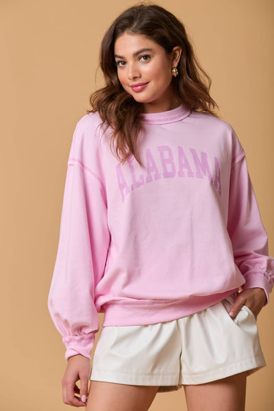 Fantastic Fawn - Alabama Printed Crewneck Sweatshirt - Preorders: LT PINK / L