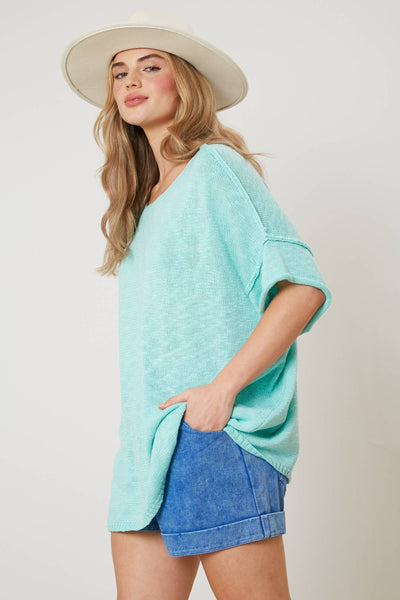 Fantastic Fawn - Short Sleeve Knit Sweater - Preorders: MINT / S