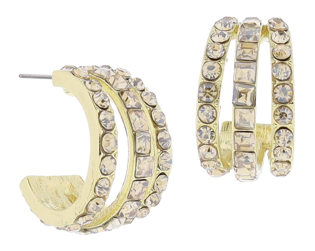 Jane Marie - Topaz Crystal Hoop Cluster Earrings, .85" Top to Bottom