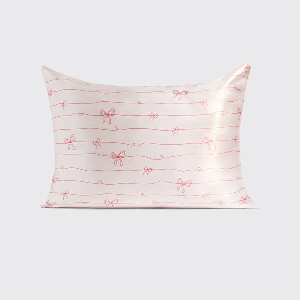 KITSCH - Holiday Satin Pillowcase in Striped Bows