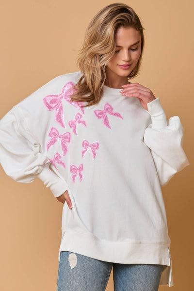 Fantastic Fawn - Bows Sequins Embroidery Long Sleeve Top
