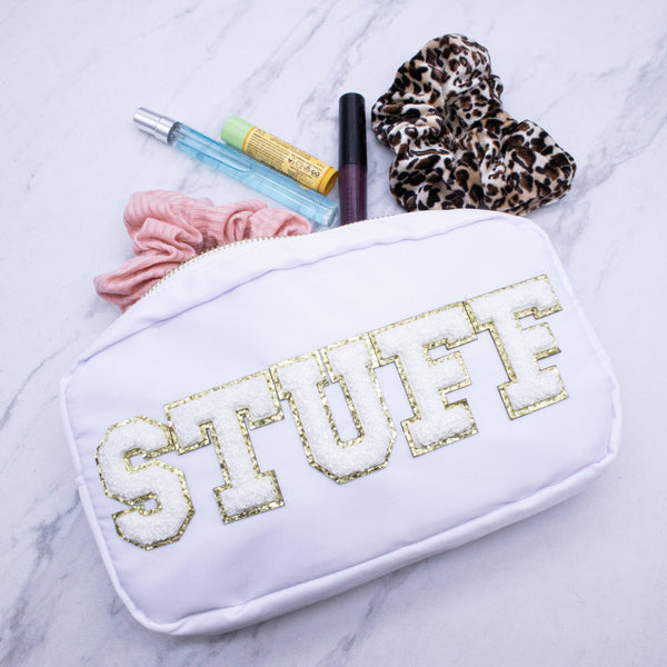Natalia - Preppy Nylon Chenille Letter Travel Makeup Pouch - STUFF