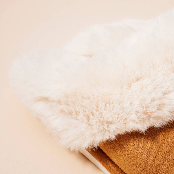 Lilla Haven - Sherpa Fur Trimmed Home Slippers: Camel / Large / 4DL98026