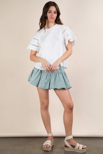 VERY J - NS50136-Bubble Mini Skirt with Inner Shorts: IVORY / S-M-L/2-2-2