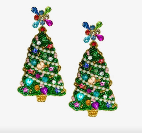 Golden Lily - Christmas Festive Lights Tree Earrings