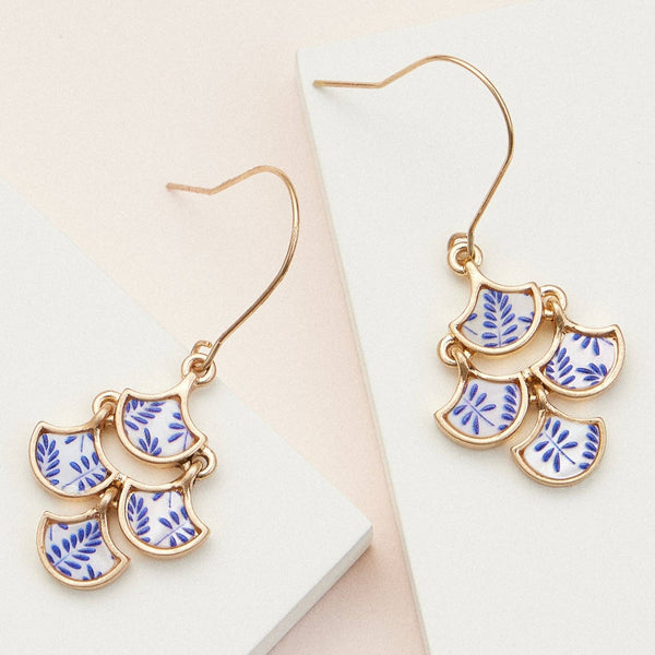Boho-Chic Gold and Blue Mother of Pearl Drop Earrings