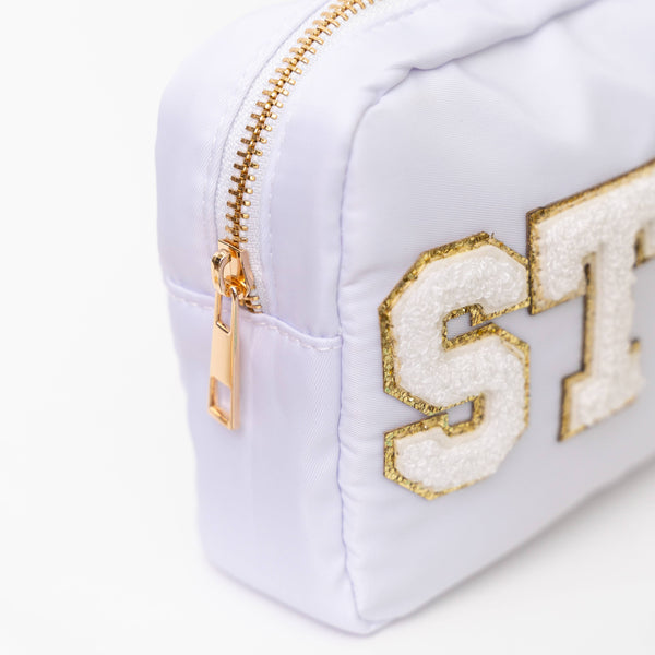 Natalia - Preppy Nylon Chenille Letter Travel Makeup Pouch - STUFF